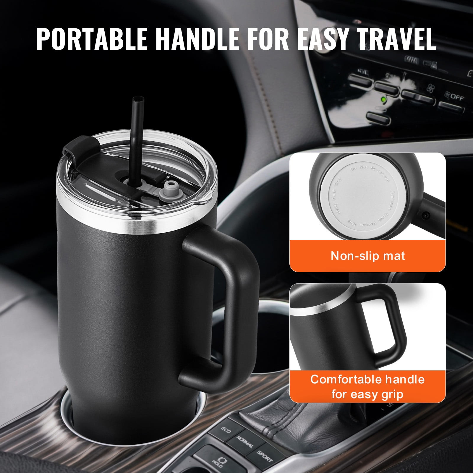 KFFKFF 40 oz Thermal Water Container, Metallic Athletic Beverage Holder with Cover, Portable Journey Java Tumbler Dual Layered, Leakproof Wilderness Hydration Vessel, Profession, in Obsidian