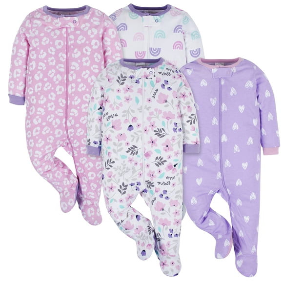 Pijamas enterizos con pies para bebés niñas Onesies Brand, paquete de 4, talla 0-3 meses