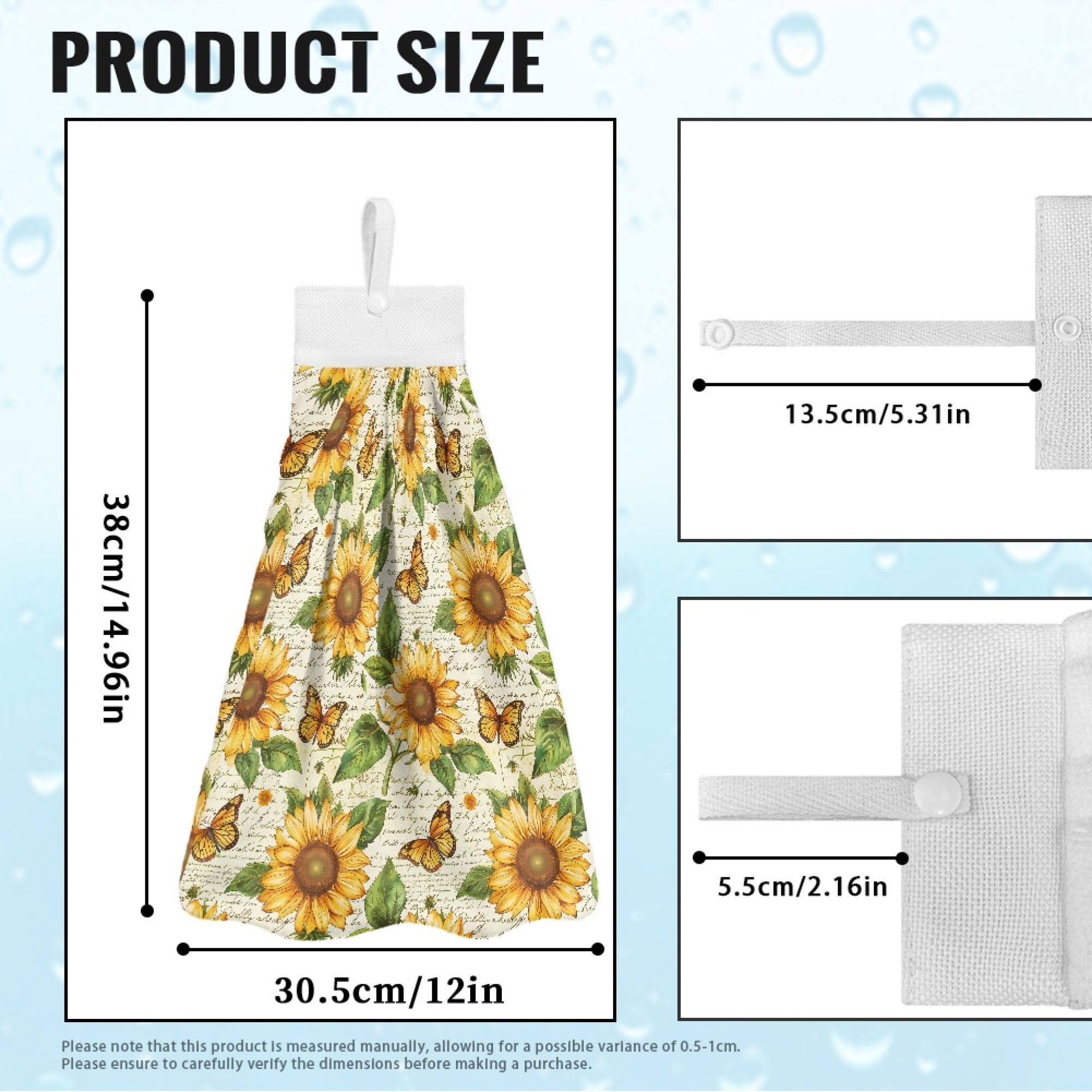 SEANATIVE Sunflower Hand Towel for Bathroom Butterfly Hand Towels with Button Loop Quick Dry Kitchen Fingertip Towels Kids Hand Dry Towels Highly Absorbent Hanging Hand Towels Home Decor 3 Pcs