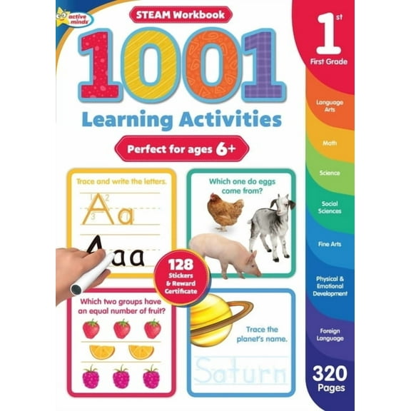 Active Minds 1001 First Grade Learning Activities: A Steam Workbook, (Paperback)