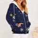 thumbnail image 5 of Sudadera con capucha y manga larga para mujer, informal, con estampado navideño, cremallera, manga larga, poliéster, 5 of 6
