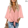 thumbnail image 3 of Qarigey Camisa de mujer Color sólido Manga larga Botón Solapa Blusa casual Prendas para la parte del cuerpo Rosa XXL, 3 of 4