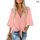 thumbnail image 3 of Qarigey Camisa de mujer Color sólido Manga larga Botón Solapa Blusa casual Prendas para la parte del cuerpo Rosa XXL, 3 of 4