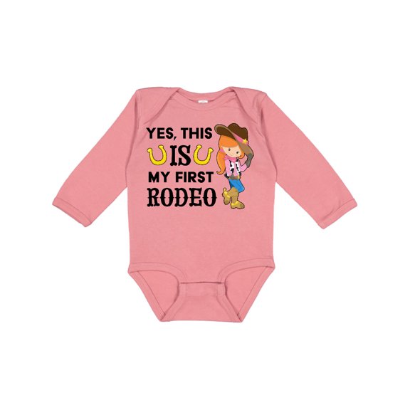 Inktastic Yes, this IS my First Rodeo- cowgirl in hat and boots Girls Long Sleeve Baby Bodysuit