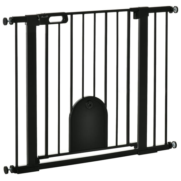 PawHut 30"-41" Extra Wide Pet Gate Barrier with small door