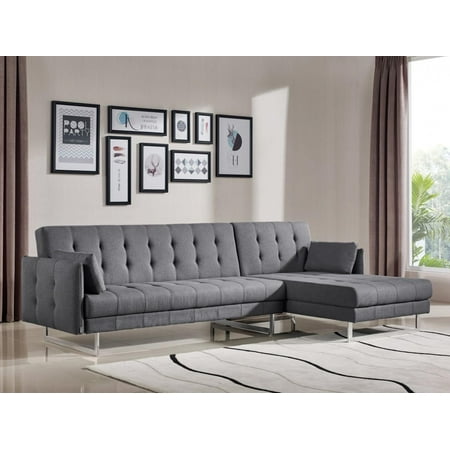 Divani Casa Lennox Modern Grey Fabric Sectional Sofa Bed Contemporary Vig