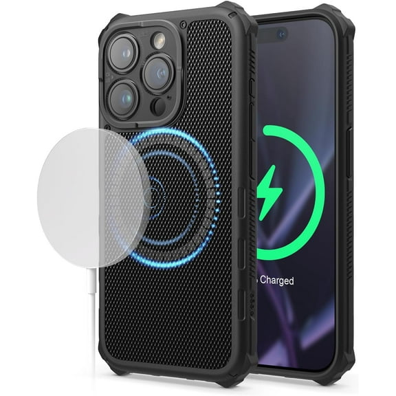 elago Compatible with iPhone 15 Pro Case, Compatible with MagSafe, Armor Case, US Military Grade Drop Protection, Carbon Fiber Texture, Tough Rugged Design, Shockproof Bumper Cover 6.1 inch (Black)