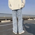 thumbnail image 6 of GXWEA Boys' Jeans Boys Cross Patch Frayed Wide Leg Denim Pants Kids Light Wash Loose Jeans Spring Streetwear（Blue,4-5 Years）, 6 of 7