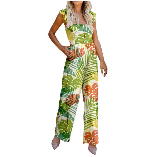 Hawaiian Jumpsuits for Women Summer Elegant Ruffle Strap Square Neck ...