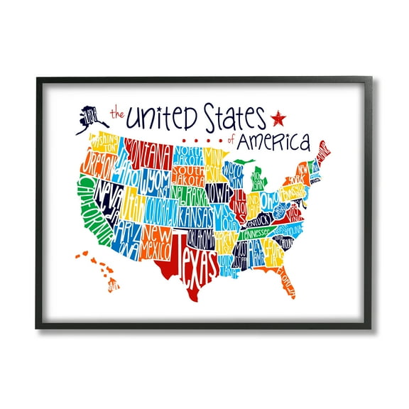 The Stupell Home Decor Collection Rainbow Typography Map Framed Texturized Art