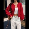 thumbnail image 4 of Cárdigan Corto de Punto con Botones para Mujer, Moderno Cárdigan de Otoño con Cuello Redondo y Larga. Rojo XL, 4 of 7