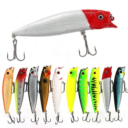 10pcs Fishing Lures 9.5cm/12g Hard Bait Popper Lure with Treble Hook 3D Eyes Swimbait Fishing Bait Popper