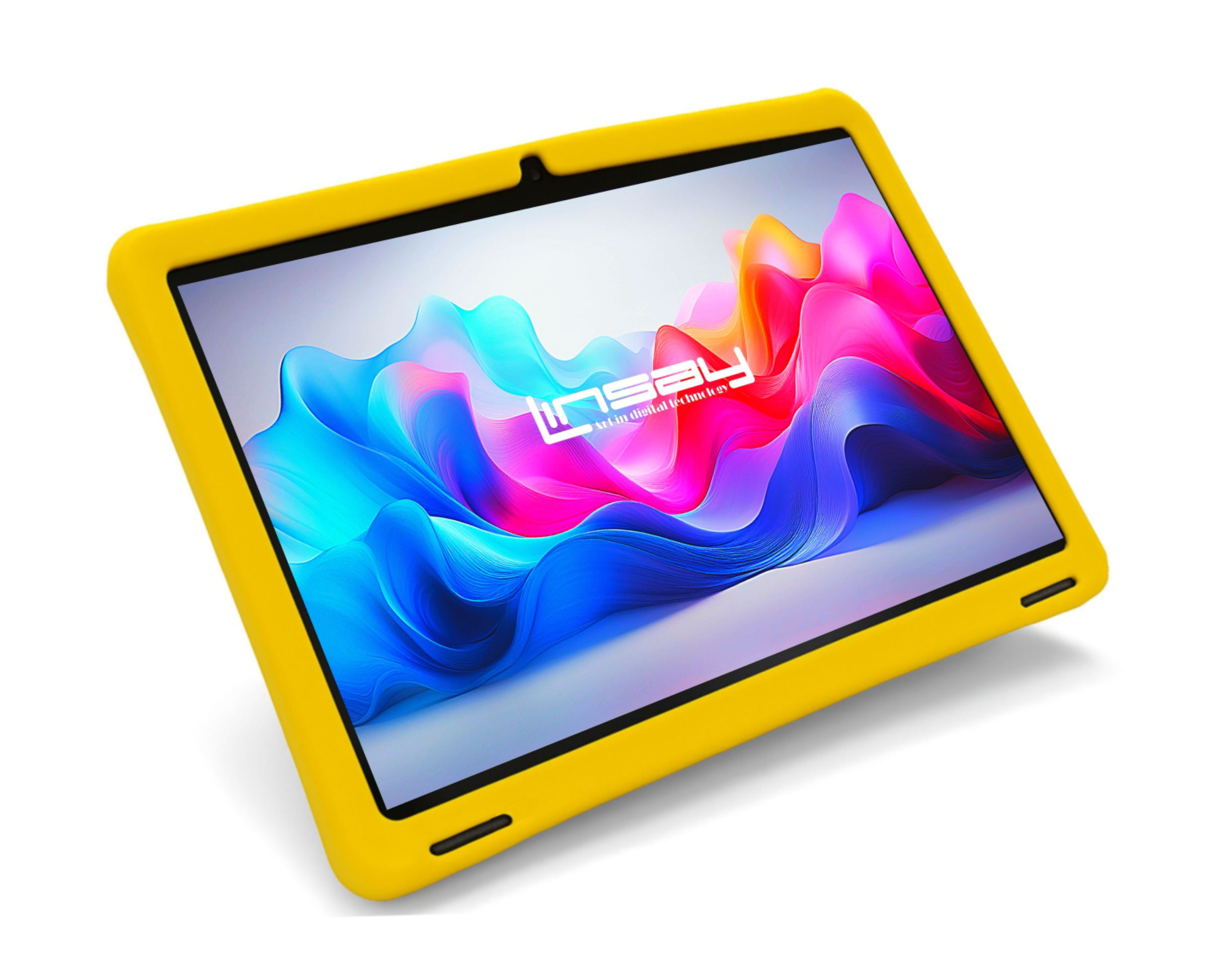 LINSAY 10.1 Octa Core 4GB Ram 128GB Android 15 Tablet for kids, Camera, Apps, Games with Yellow Defender Case, LED Backpack, Earphones, Holder and Pen