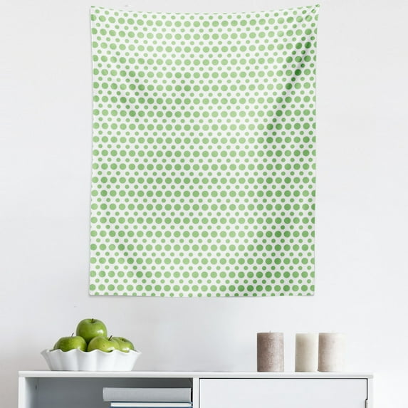 Green Tapestry, 60s 70s Pop Art Inspired Retro Green Polka Dots Circles Vintage Design Art, Fabric Wall Hanging Decor for Bedroom Living Room Dorm, 5 Sizes, Fern Green and White, by Ambesonne