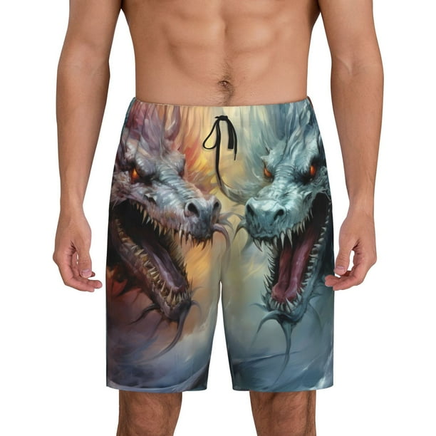 Balery White And Red Storm Dragon Pantalones cortos de pijama de punto de algodón para hombre con cinturilla y bolsillos-Medium