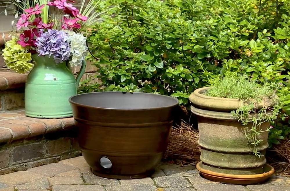 Liberty Garden LBG1924 Banded High Density Resin Hose Holder Pot, Bronze