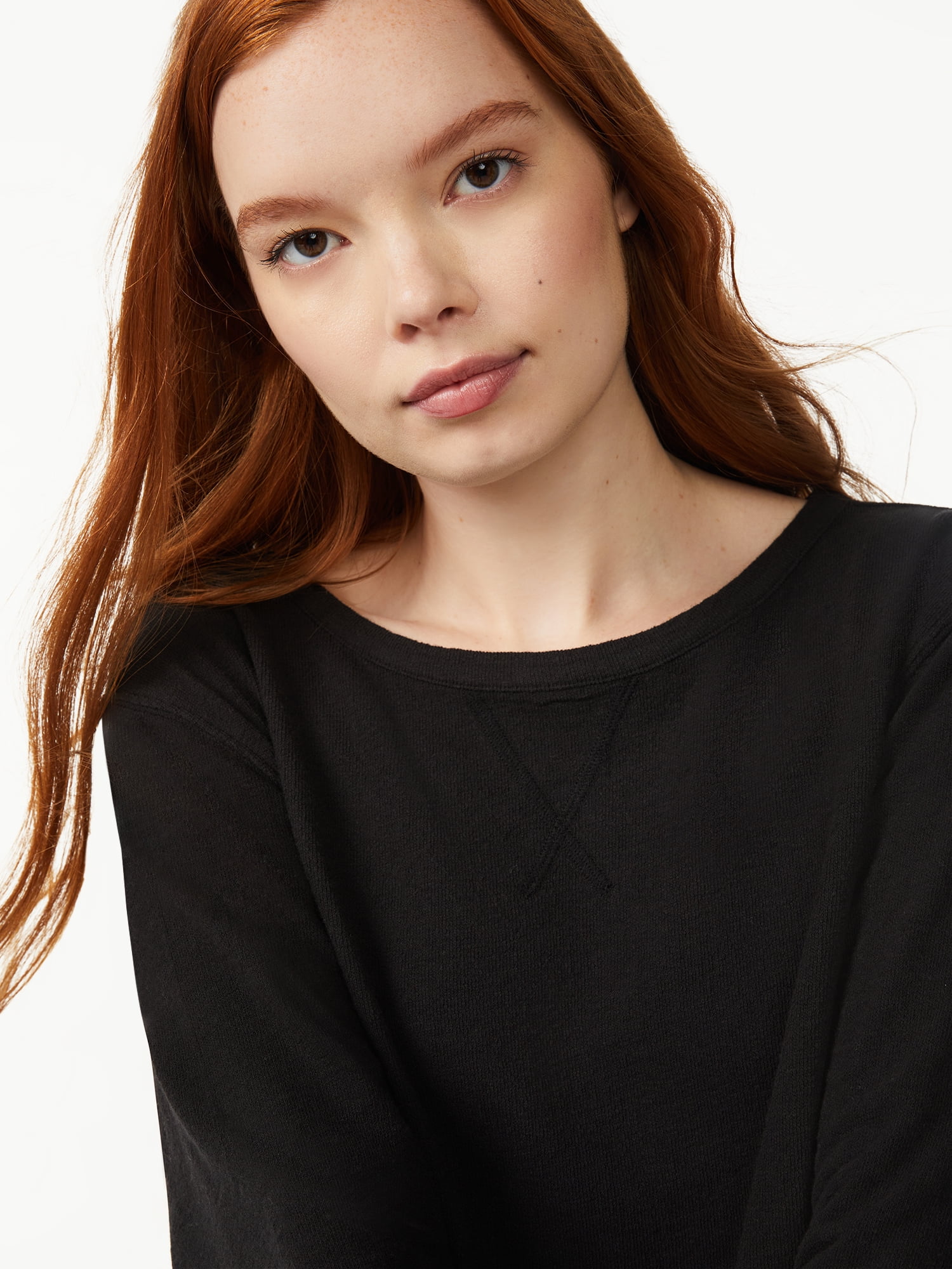 Free Assembly Women's Crewneck Sweatshirt with ¾-Sleeves