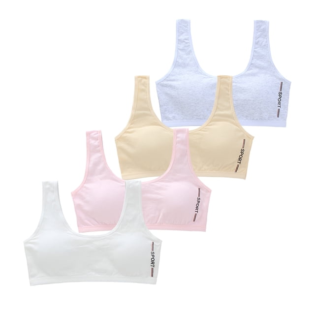 Girls Bra 12-16 Teen Student Cotton Padded Breathable Bra Elastic Shoulder Straps Running Bra Solid