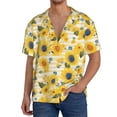 thumbnail image 7 of Lsque Blue Floral Sunflower print Men's Cuban Collar Short Sleeve Shirt Summer Beachwear Casual Button Down Fashionable Vacation Leisure Shirt-3X-Large, 7 of 7