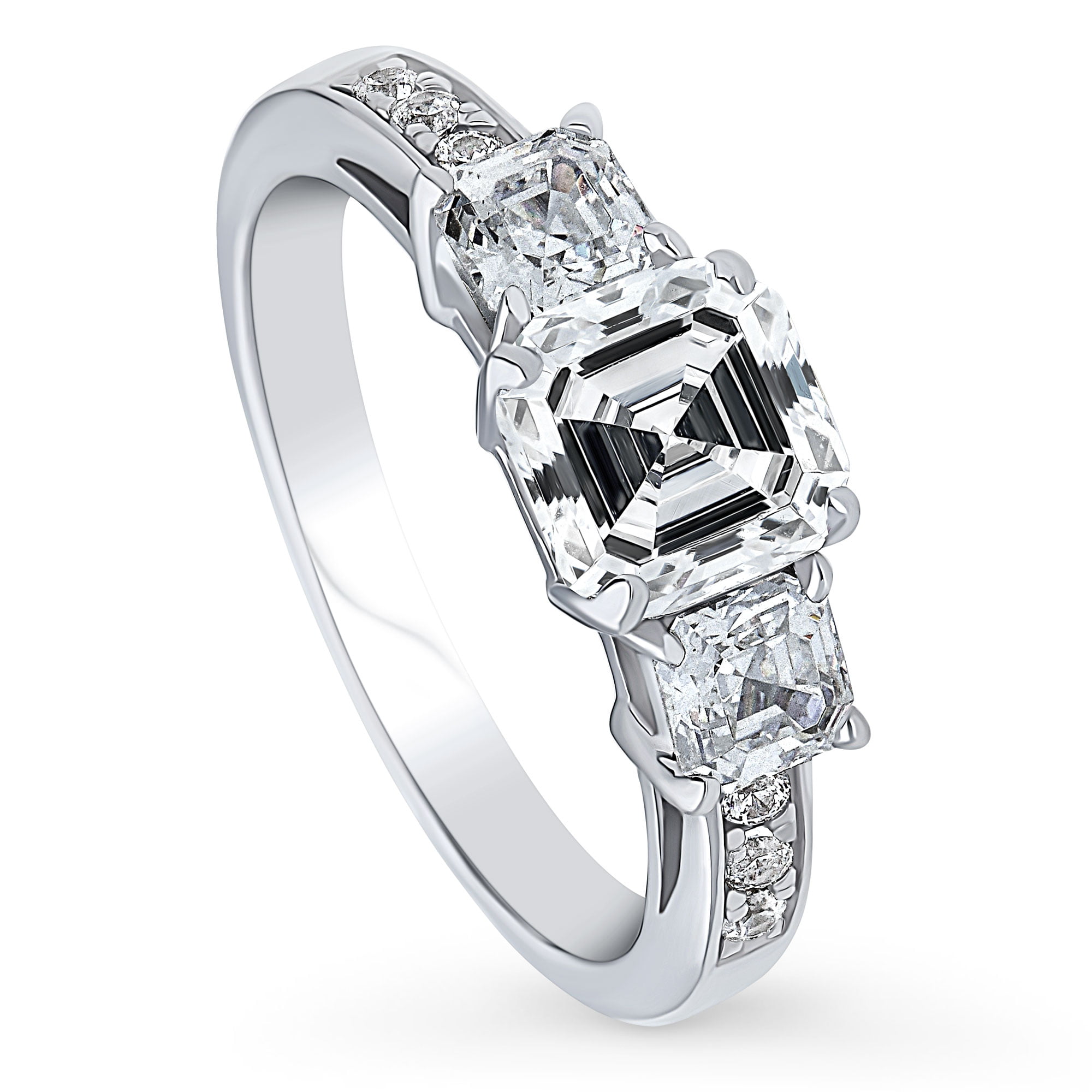 30% OFF RHODIUM PLATED 925 HALLMARKED STERLING SILVER ASSCHER CUT SOLITAIRE RING 