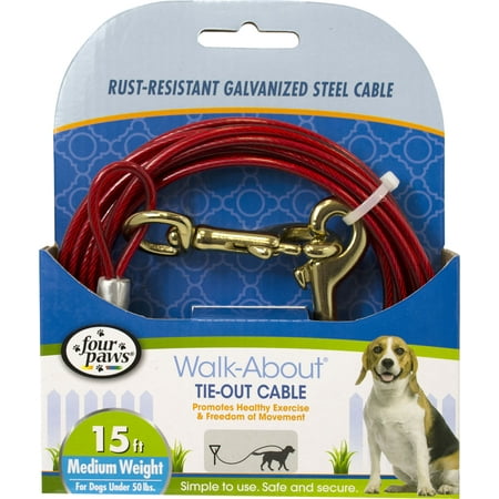 Four Paws Tie Outs - Four Paws-Container-Four Paws Dog Tie Out Cable- Medium Weight- Red 15 Ft
