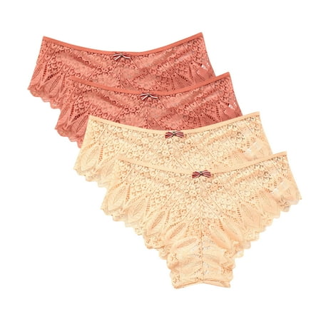 Thong Panties for Women Lace Thongs for Women  Seamless Ladies Thong Briefs Underwear Lace Panties Plus Size Underpant Lace Thongs for Women 4 Pack Womans Underwear Orange M