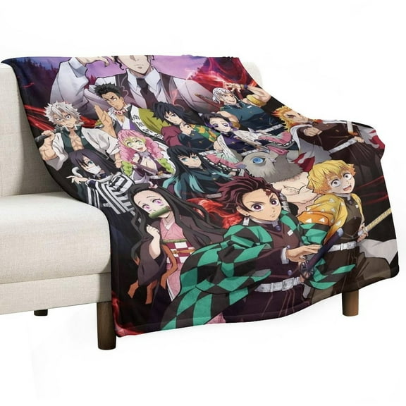 Demon Blanket Slayer Flannel Throw Blankets Soft Pile Cozy Plush Throw Blanket for All Seasons, 3D Printed Warm Blanket for Sofa Beds Home Decor