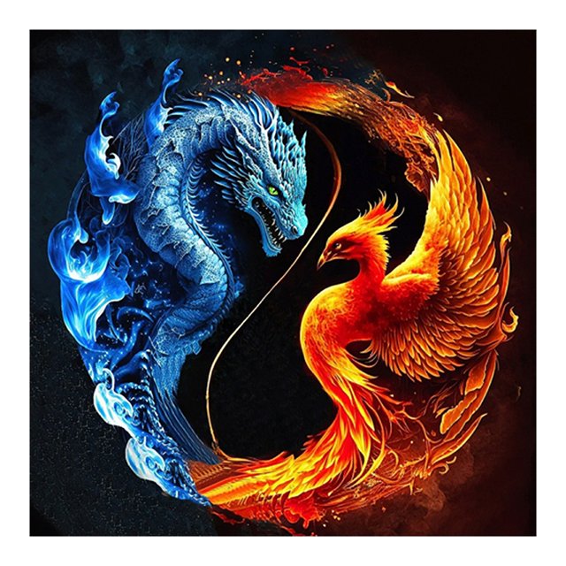 Pintura de diamante 5D DIY taladro redondo completo Dragon Phoenix Kit decoración del hogar (sz3706)