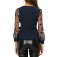 thumbnail image 3 of INSPIRE CHIC Women's Mesh Long Sleeve V Neck Ruffle Hem Peplum Top with Belt, 3 of 5