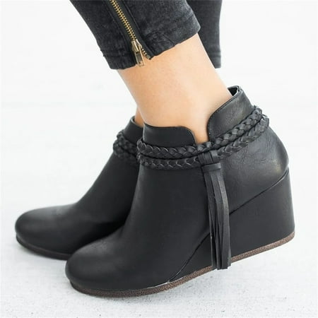 Women s Ankle Boots Closed Toe Heeled Wedge Booties Dress Shoes Casual Dressy Fashion Wide Calf Platform Western Fall Booties 2024 Clearance Sale