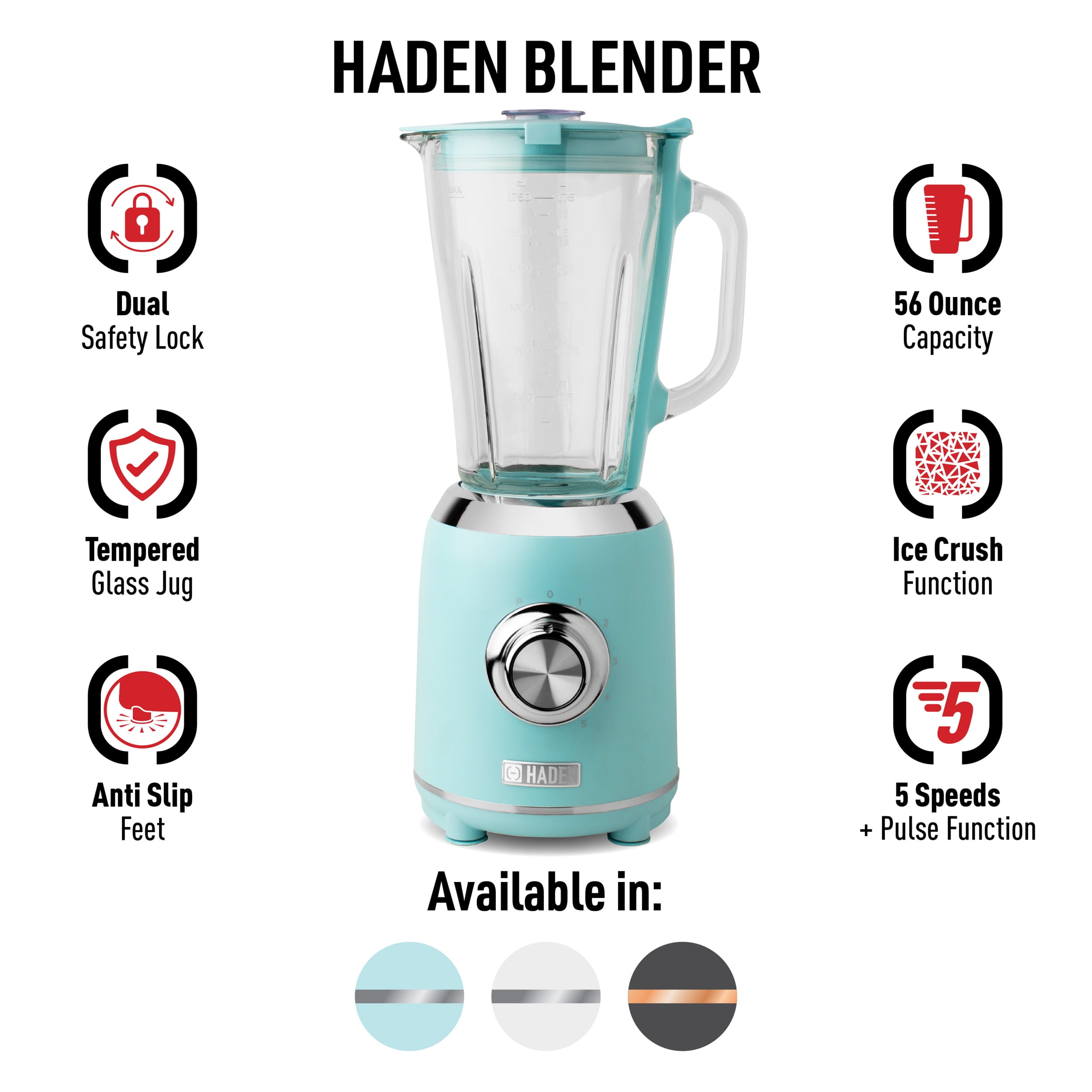 Haden Heritage 5-Speed Retro Blender with Glass Jar - Ivory White, 56 oz -  Foods Co.