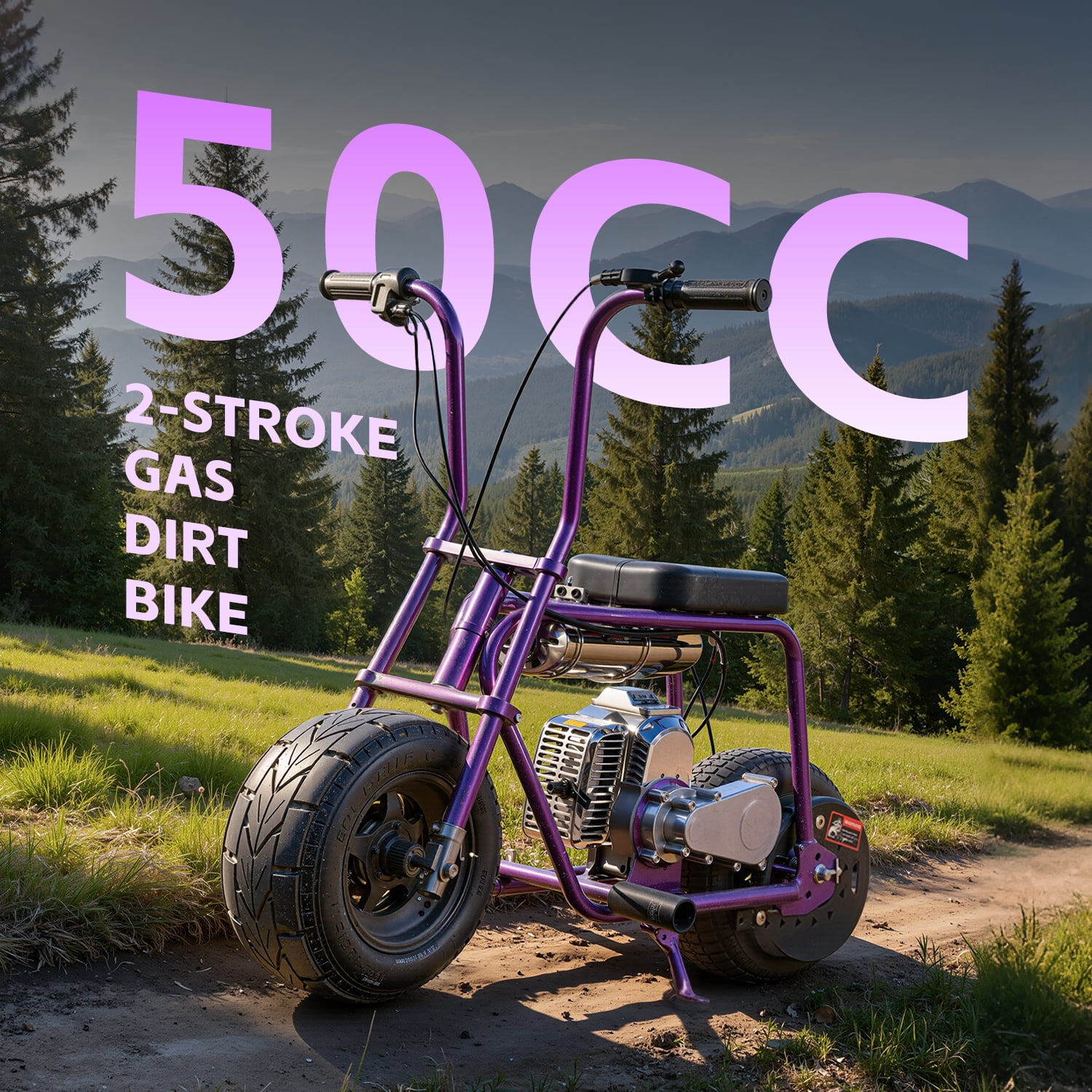 Say Yeah 50cc Mini Dirt Bike, 2-Stroke Gas Off-Road Motorcycle for Kids Age 8-15, 10-Inch Fat Tires, Heavy Duty Frame, 150 lbs , Purple