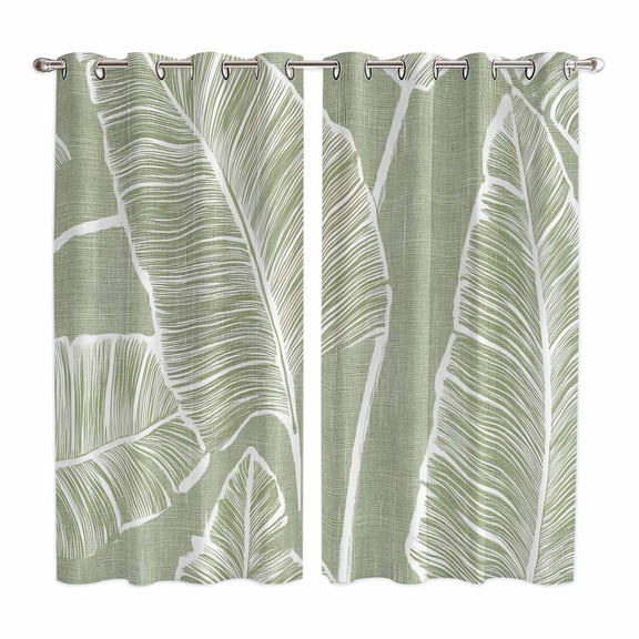 Tropical Bloom Silhouettes Kitchen Curtains 84 Inch Length, Green Palm Leaf Grommet Top Bedroom Living Room Curtains, Light Filtering Cafe Curtain Drapes 2 Panels Set 104''x84''
