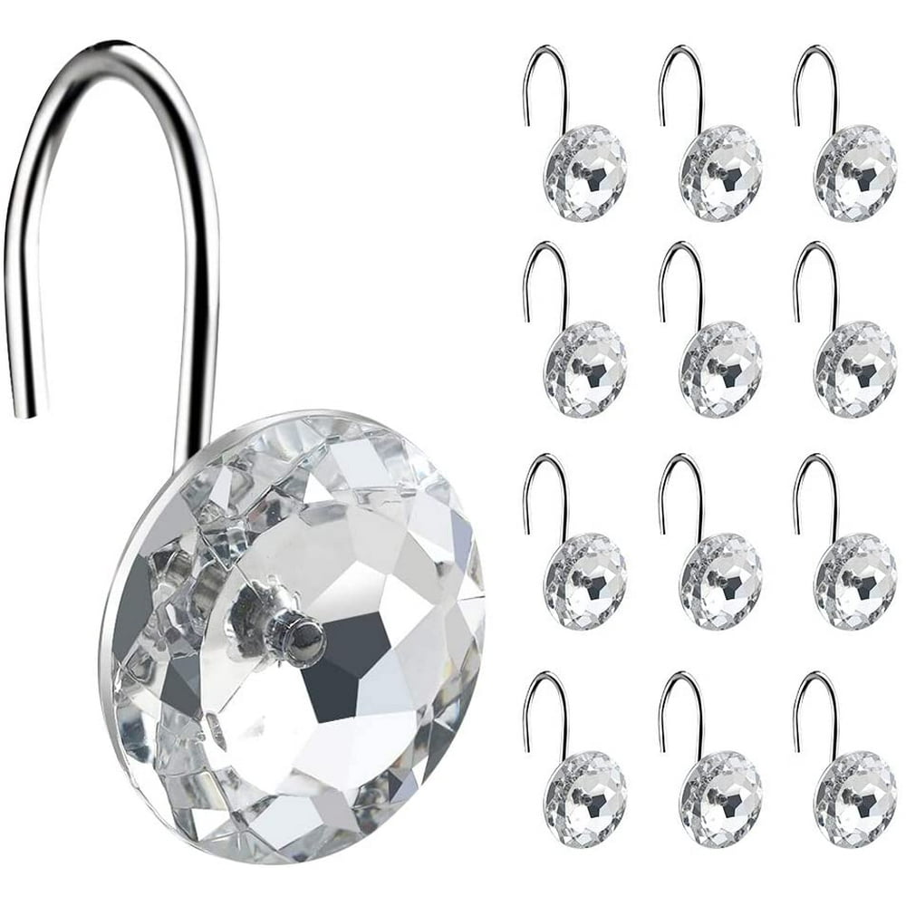 Coideal Decorative Shower Curtain Hooks, 12 Pcs Rhinestone Diamond