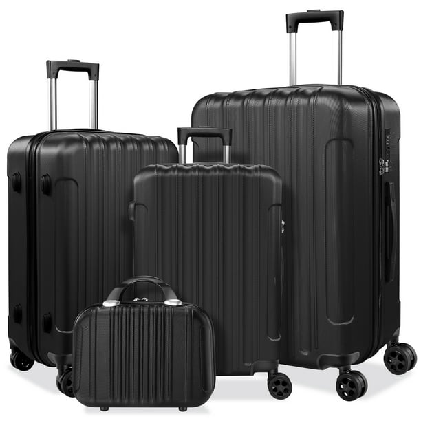 SUGIFT 4 Piece Luggage Sets ABS Hardshell Hardside with TSA Lock, Black