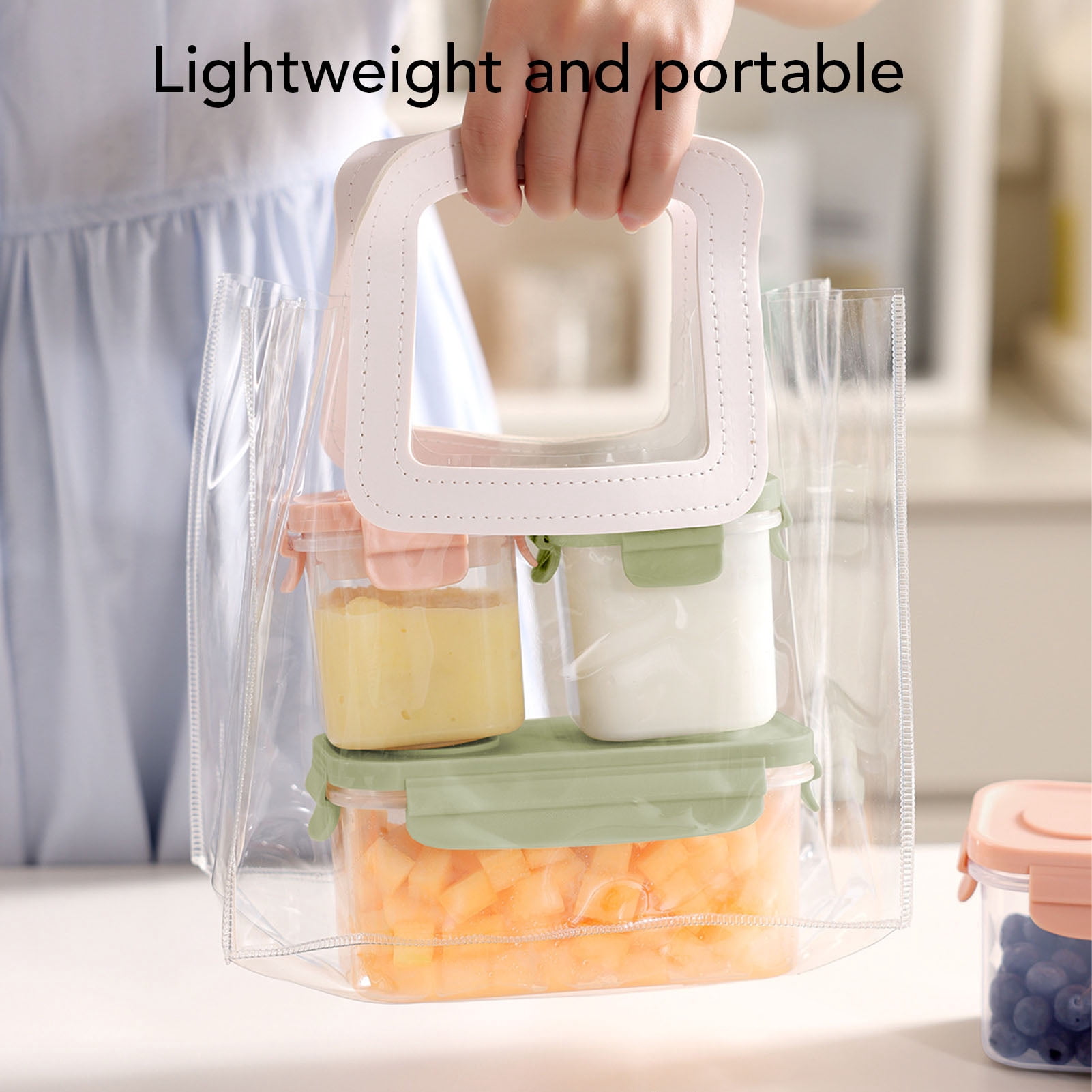 BIMZUC 3-Piece Baby Food Storage Jars, Stackable Microwavable Containers with Removable Ice Pack & Scale, BPA-Free Food Grade Container Box for Purees, 33.8 fl oz (1000ml), Pink