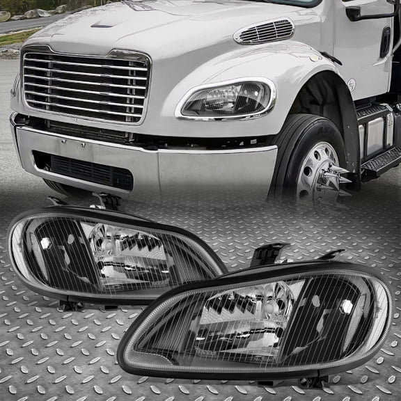 NUVISION for 03-19 Freightliner M2 106 112 Pair of Black Headlights Headlamps