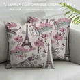 thumbnail image 3 of Eiffel Tower Throw Pillow Cushion Cover, in Paris Theme Flowers Hot Air Balloon , Decorative Square Accent Pillow Case, Pale Pink White, 3 of 5