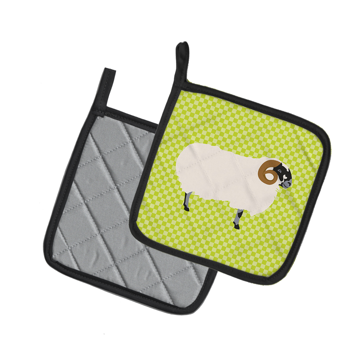 Caroline's Treasures Scottish Blackface Sheep Green Pair of Pot Holders