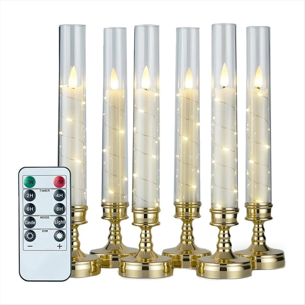 6 Velas Sin Llama con Control Remoto y Temporizador, Velas Románticas LED Parpadeantes con Cadena de Estrellas Incorporada.