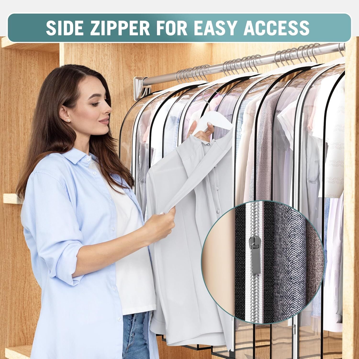 Garment Bags for Hanging Clothes, 4PCS 40" Transparent Waterproof Dustproof Storage for Closet Cloth Cover Washable Clear Reusable Garment Bags Covers for Coats, Dresses, Jackets
