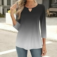 thumbnail image 4 of Olyvenn 3/4 Length Sleeve Womens Tops 2025 Spring Keyhole V Neck Casual Gradient Tunic T Shirts Summer Trendy Boho Floral Blouses Black XL, 4 of 6