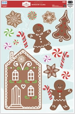 Holiday Time 1 Sheet Christmas Window Clings, Gingerbread
