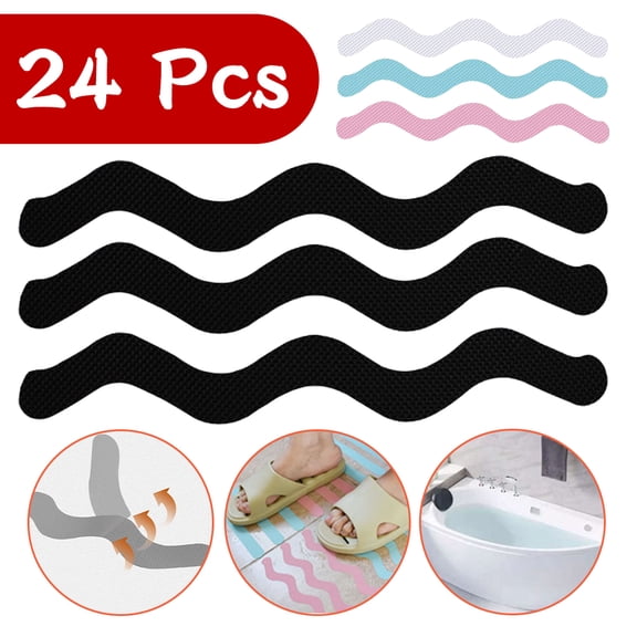 LNGOOR Non-slip Sticker,24PCS S-Shaped Bathroom Non-slip Sticker Bathtub Non-slip Sticker PEVA Damond Pattern Rubber Non-slip Glue (Transparent)