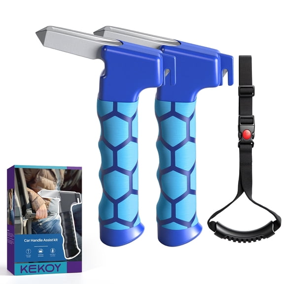 KEKOY 3 Pack Car Door Handle for Elderly, 4 in 1 Multifunctional Car Handle Assist with Car Window Breaker, Seat Belt Cutter and Automotive Standing Aid, Mobility Aids for Seniors, Blue