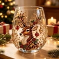 thumbnail image 3 of 3D Christmas Glass Art Cup, Elegant Reindeer Pattern Drinking Cup, Clear Stemless Glass for Coffee Tea Juice Holiday Celebration, 3 of 7