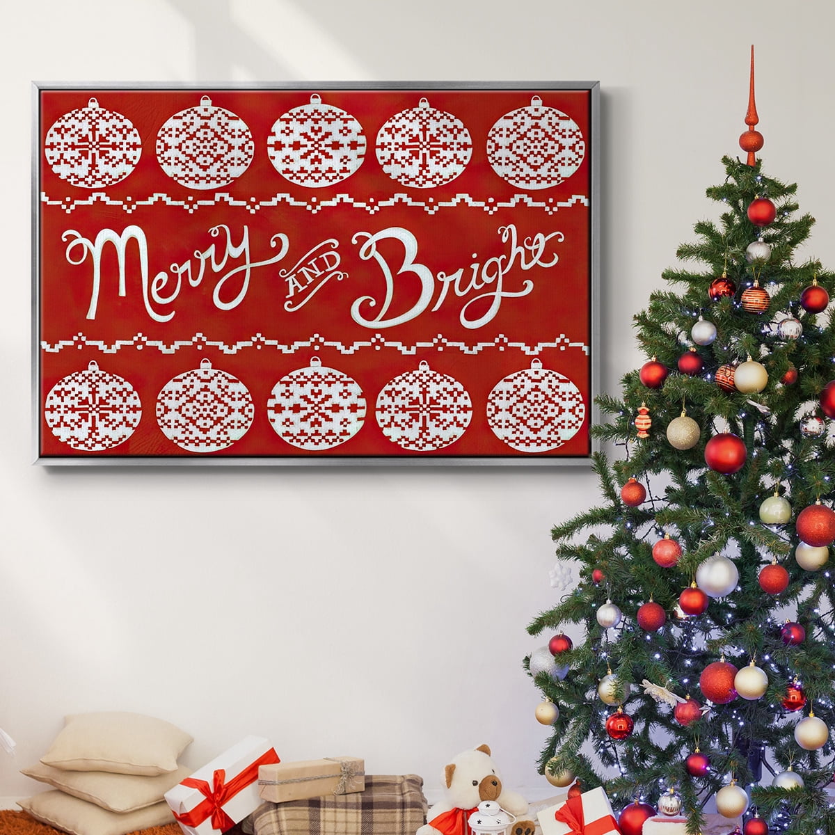 Fair Isle Snowflake II - Framed Gallery Wrapped Holiday Canvas - 25 x 37 - Silver Frame