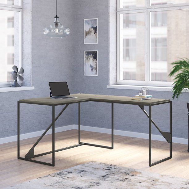 Bush Furniture Refinery 50W L Shaped Industrial Desk, Gray