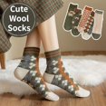 thumbnail image 2 of 5 Pairs Wool Socks for Women Thick Knit Cozy Vintage Cute Animal Floral Crew Socks, 2 of 6