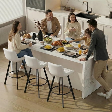HomeZeer Bar Stools Set of 6, 26" Counter Height Bar Stools with Low Back and Footrest, PU Leather Upholstered Seat, Metal Legs Bar Chairs for Kitchen Island Dining, White